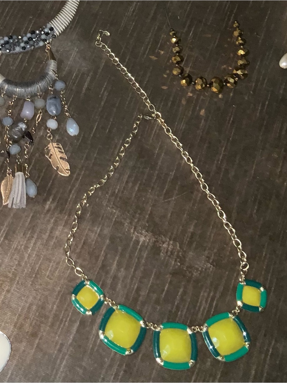 Women's Statement Necklace in Lime Green and Teal